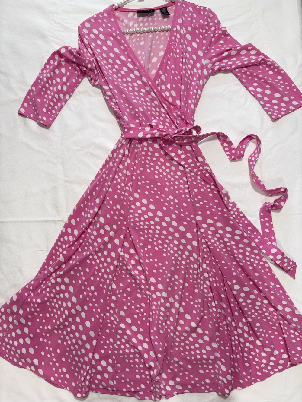 Ideology Pink and White Polka Dot Y2K Vintage Midi Wrap Dress